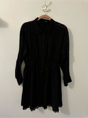 Women's Black Lace-Accent Button-Front Mini Dress
